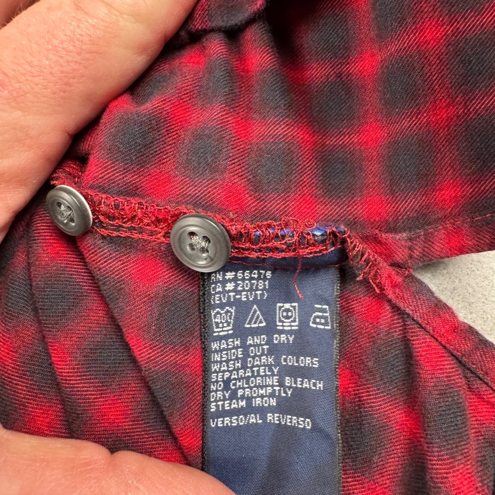 VTG Y2K Tommy Jeans Mens Red‎ Black Plaid Flannel Shirt Large 186795 7/01 Cotton - Picture 8 of 10